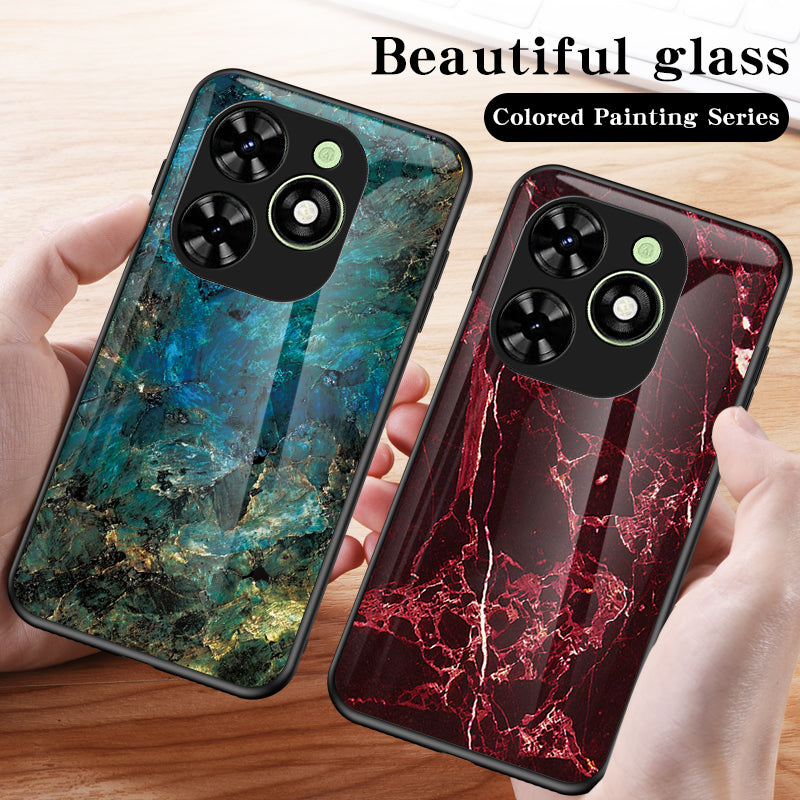 For Transsion Infinix Smart 8 4G Tempered Glass Case Marble Pattern Anti-drop Phone Cover