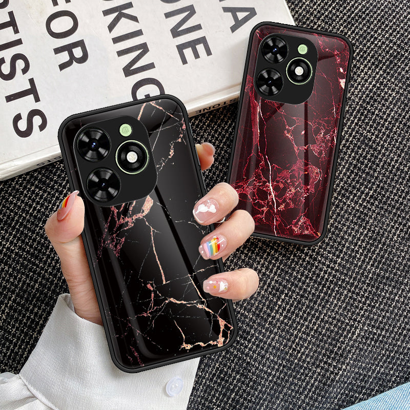 For Transsion Infinix Smart 8 4G Tempered Glass Case Marble Pattern Anti-drop Phone Cover