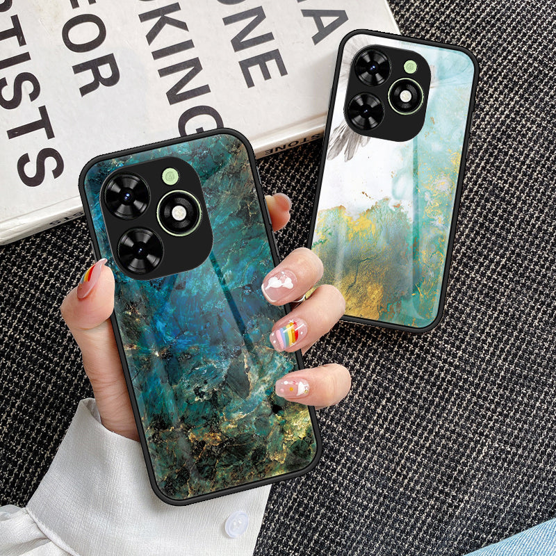 For Transsion Infinix Smart 8 4G Tempered Glass Case Marble Pattern Anti-drop Phone Cover