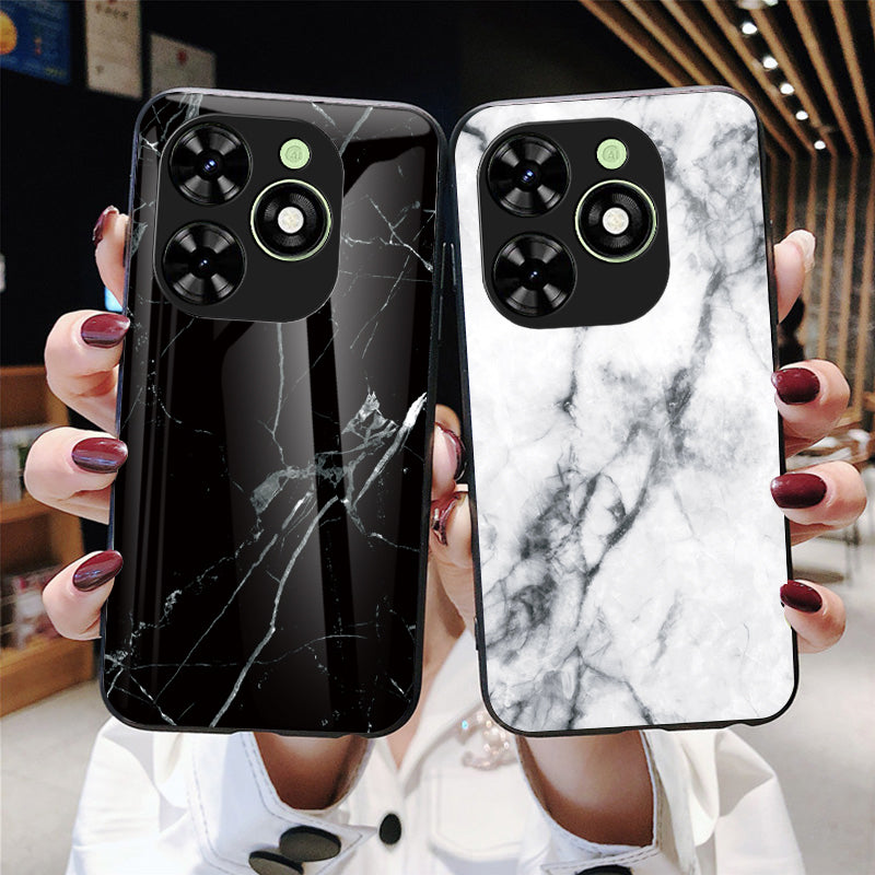 For Transsion Infinix Smart 8 4G Tempered Glass Case Marble Pattern Anti-drop Phone Cover