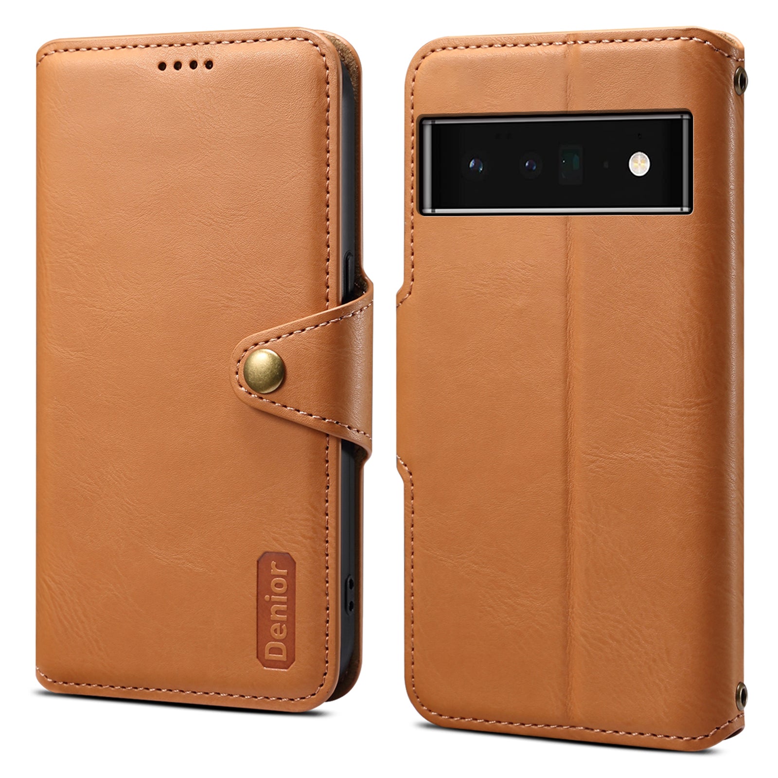 DENIOR For Google Pixel 6 Pro 5G Case Cowhide Texture Stand Shockproof Phone Cover
