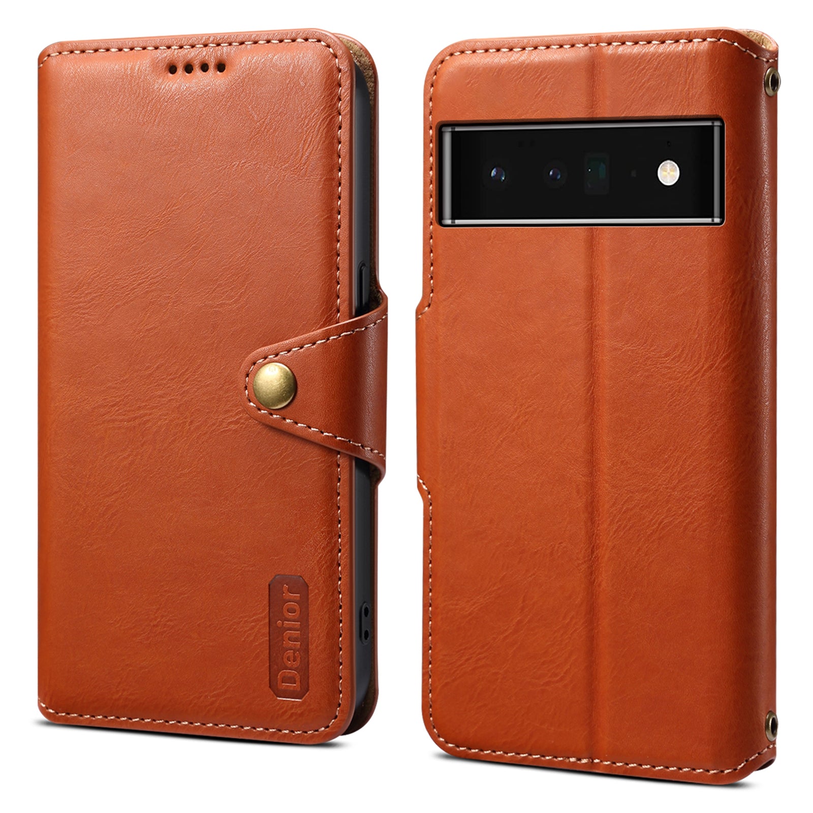 DENIOR For Google Pixel 6 Pro 5G Case Cowhide Texture Stand Shockproof Phone Cover