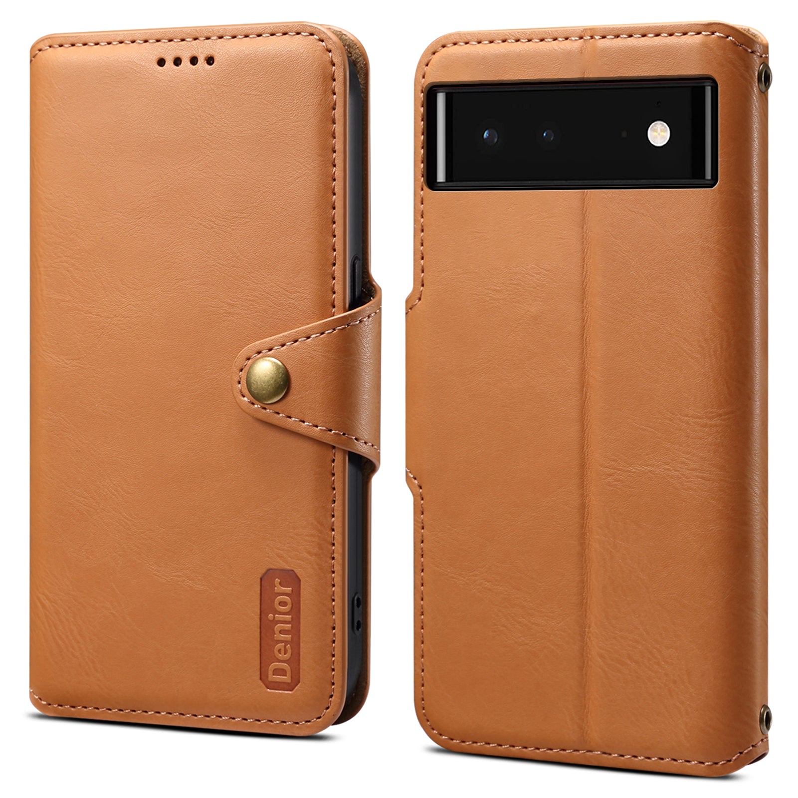 DENIOR For Google Pixel 6 Shockproof Case Cowhide Texture Leather Phone Cover