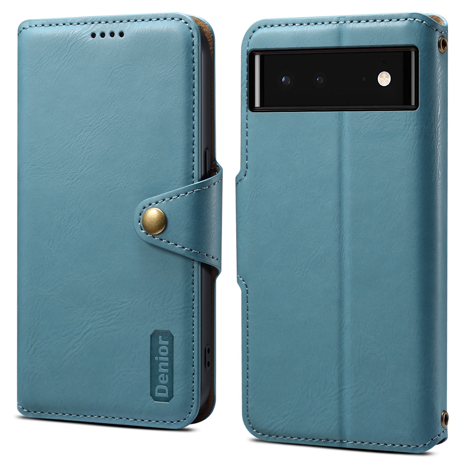 DENIOR For Google Pixel 6 Shockproof Case Cowhide Texture Leather Phone Cover