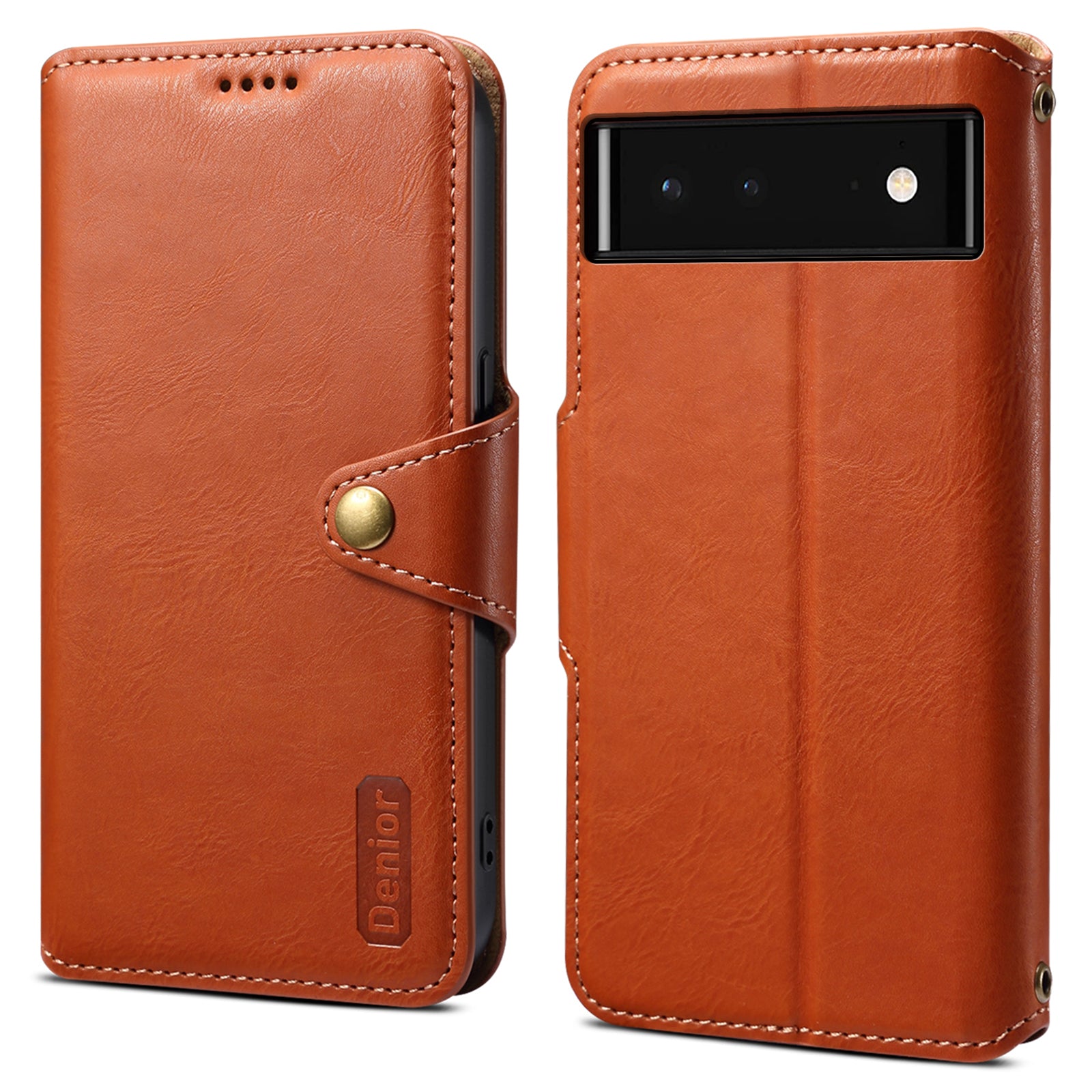 DENIOR For Google Pixel 6 Shockproof Case Cowhide Texture Leather Phone Cover