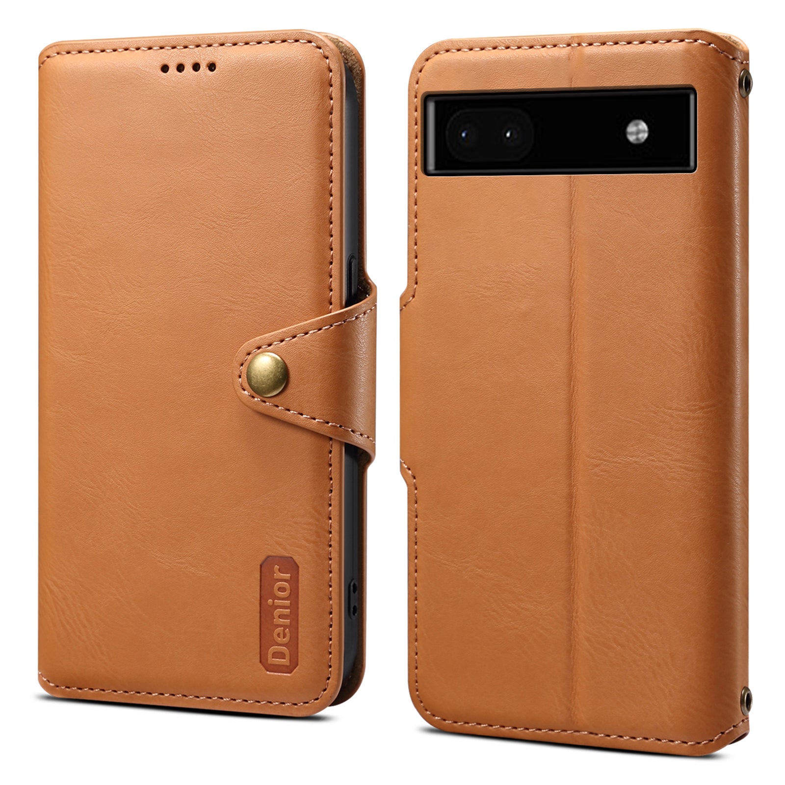 DENIOR For Google Pixel 6a Wallet Phone Case Cowhide Texture Leather Flip Cover