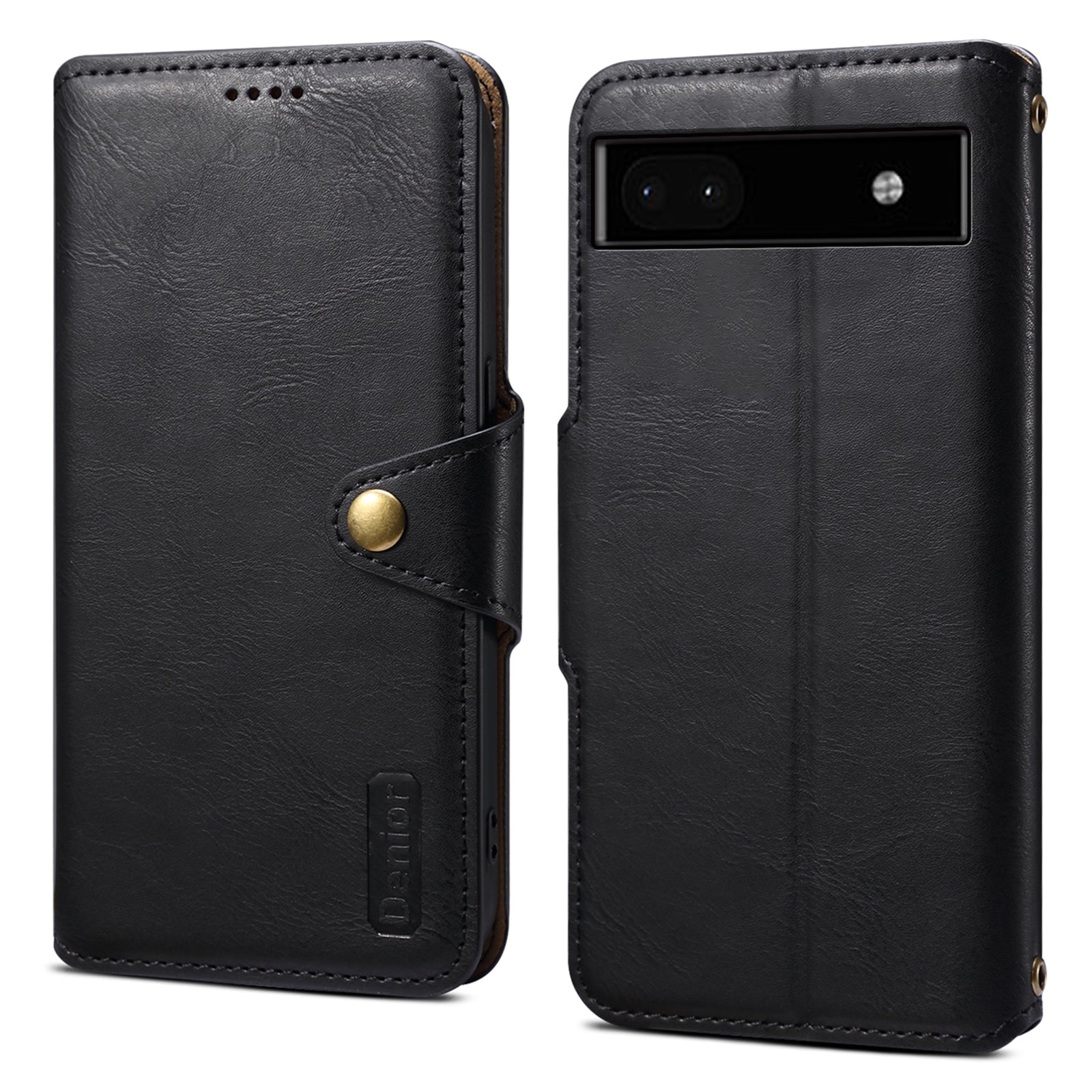 DENIOR For Google Pixel 6a Wallet Phone Case Cowhide Texture Leather Flip Cover