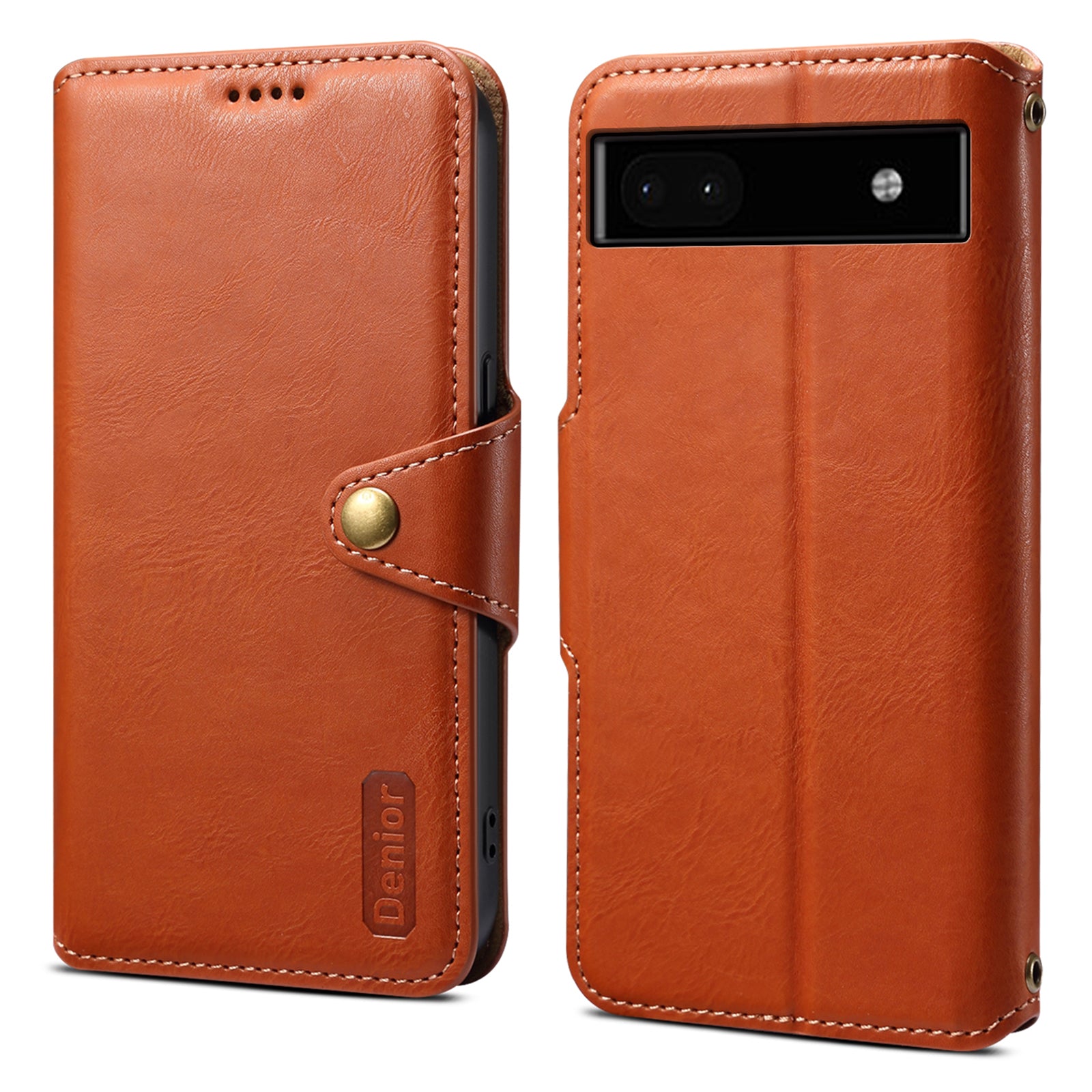 DENIOR For Google Pixel 6a Wallet Phone Case Cowhide Texture Leather Flip Cover