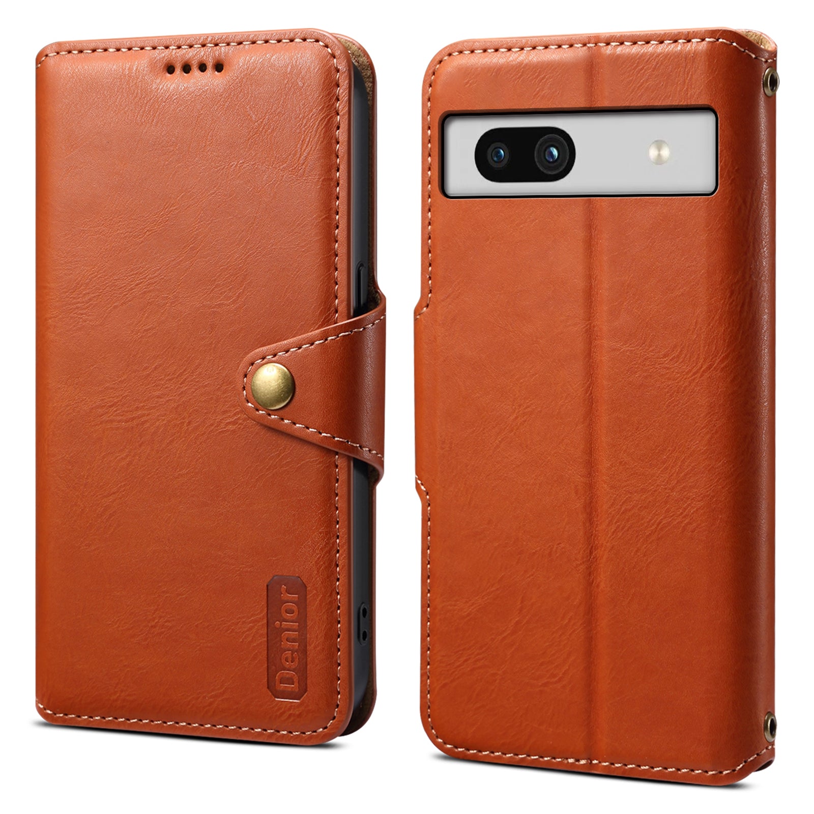 DENIOR For Google Pixel 7a Shockproof Case Cowhide Texture Stand Phone Cover