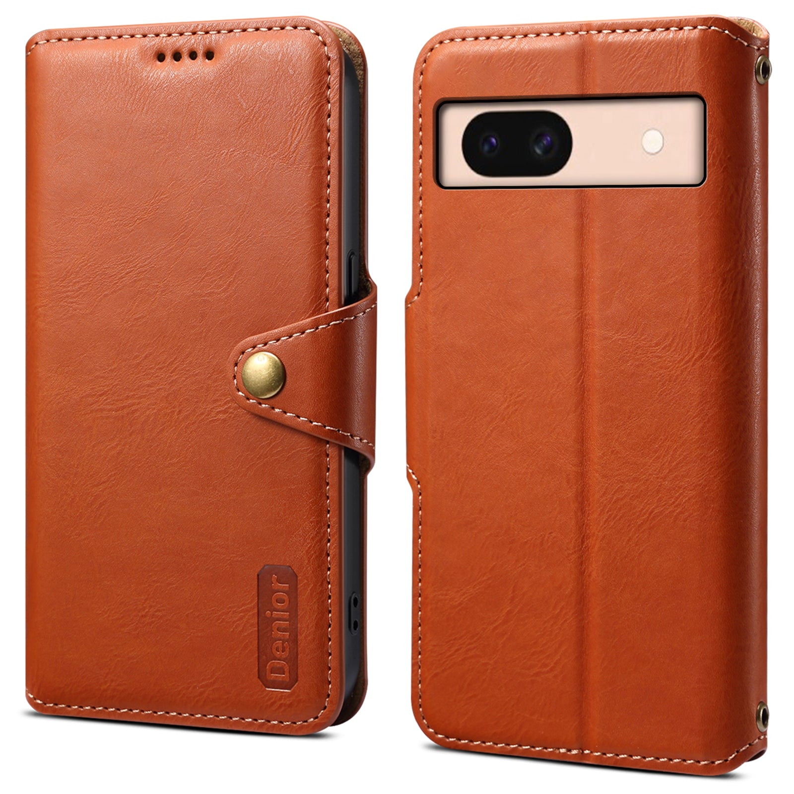 DENIOR For Google Pixel 8a Protective Case Cowhide Texture Leather Phone Cover