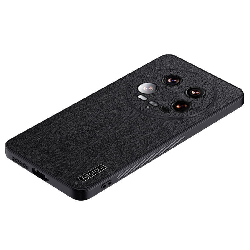 For Xiaomi 14 Ultra Case PU Leather Coated PC+TPU Back Phone Cover with Wood Texture