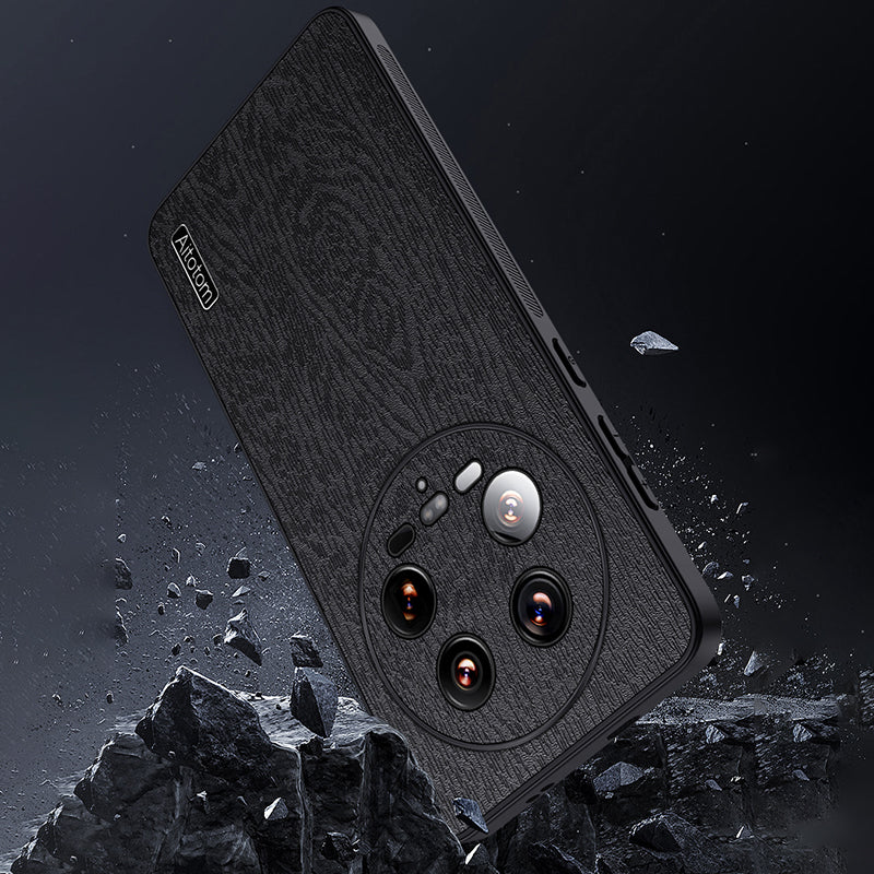 For Xiaomi 14 Ultra Case PU Leather Coated PC+TPU Back Phone Cover with Wood Texture
