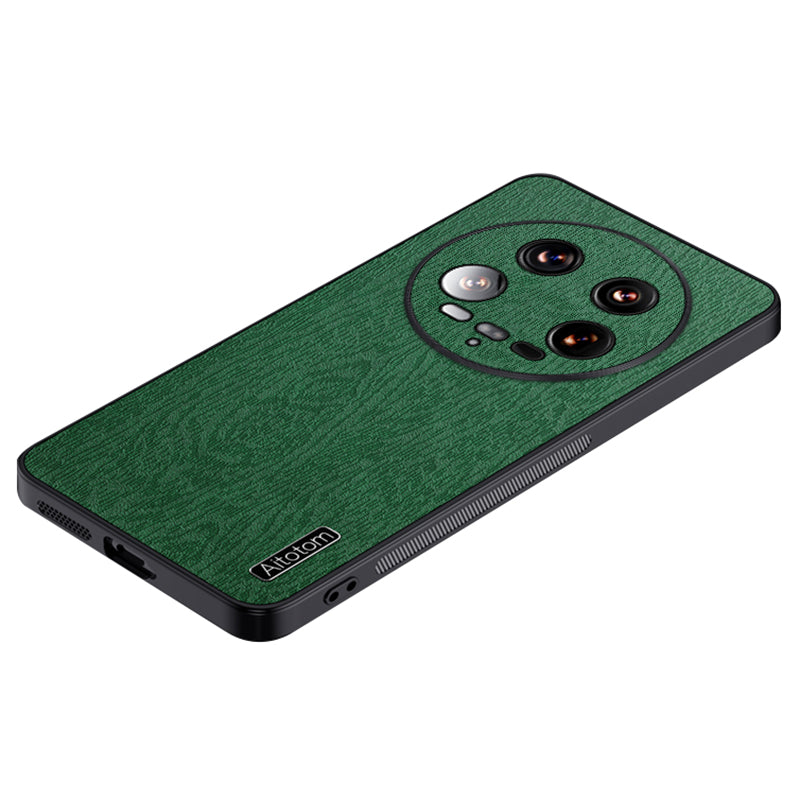 For Xiaomi 14 Ultra Case PU Leather Coated PC+TPU Back Phone Cover with Wood Texture