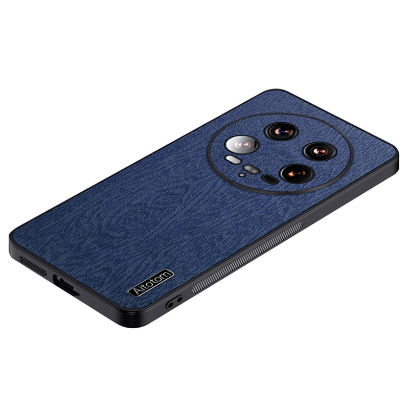 For Xiaomi 14 Ultra Case PU Leather Coated PC+TPU Back Phone Cover with Wood Texture