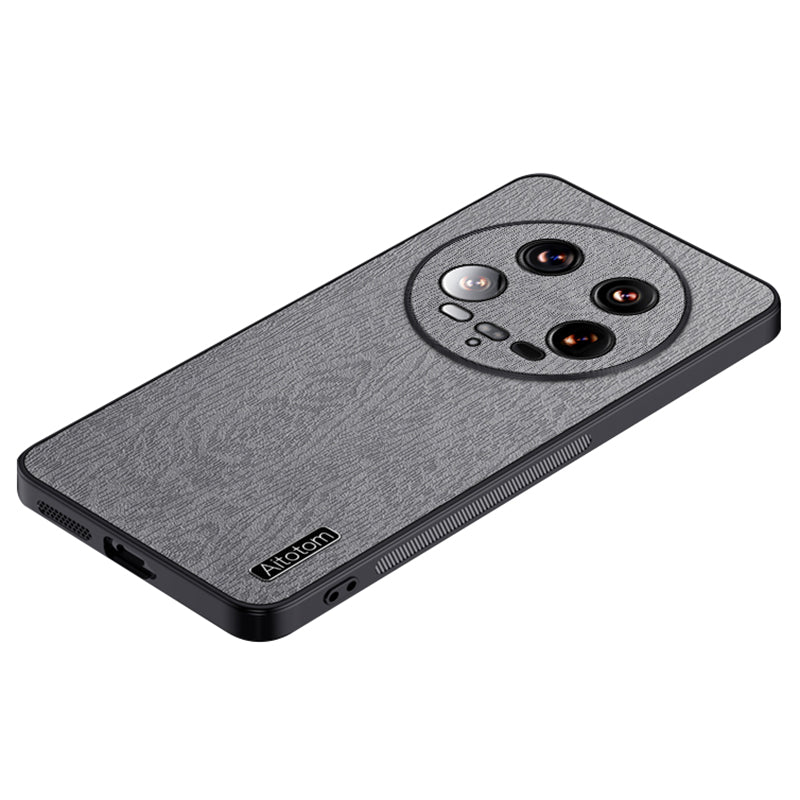 For Xiaomi 14 Ultra Case PU Leather Coated PC+TPU Back Phone Cover with Wood Texture