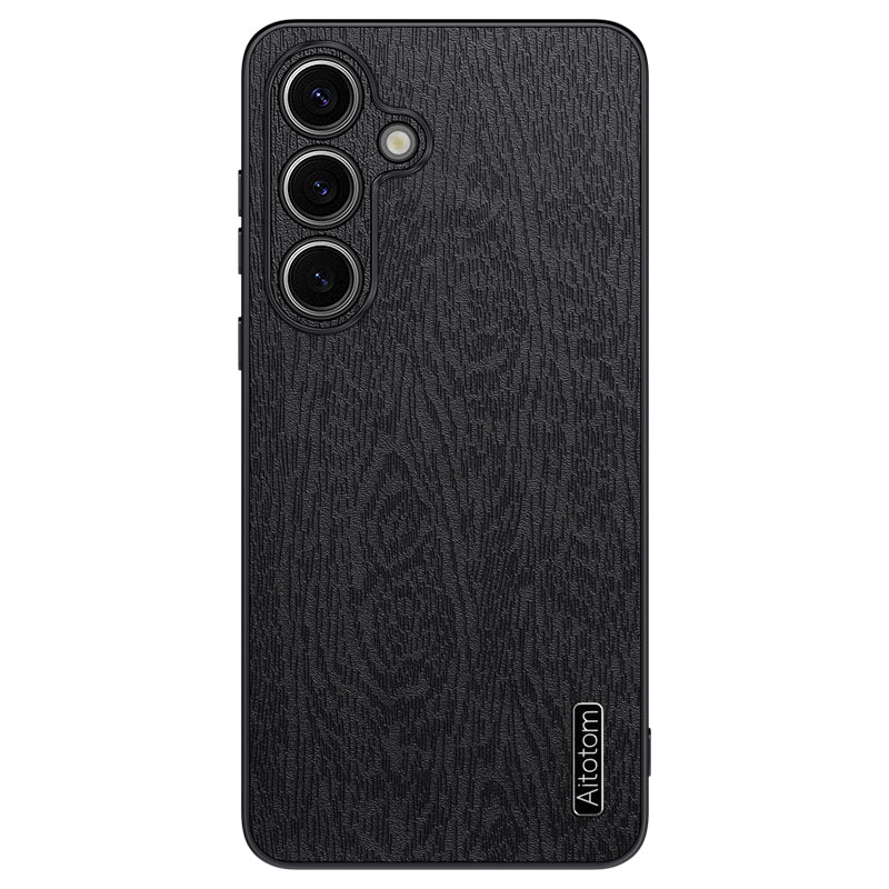For Samsung Galaxy S23 FE Phone Case Leather+PC+TPU Cover Wood Texture
