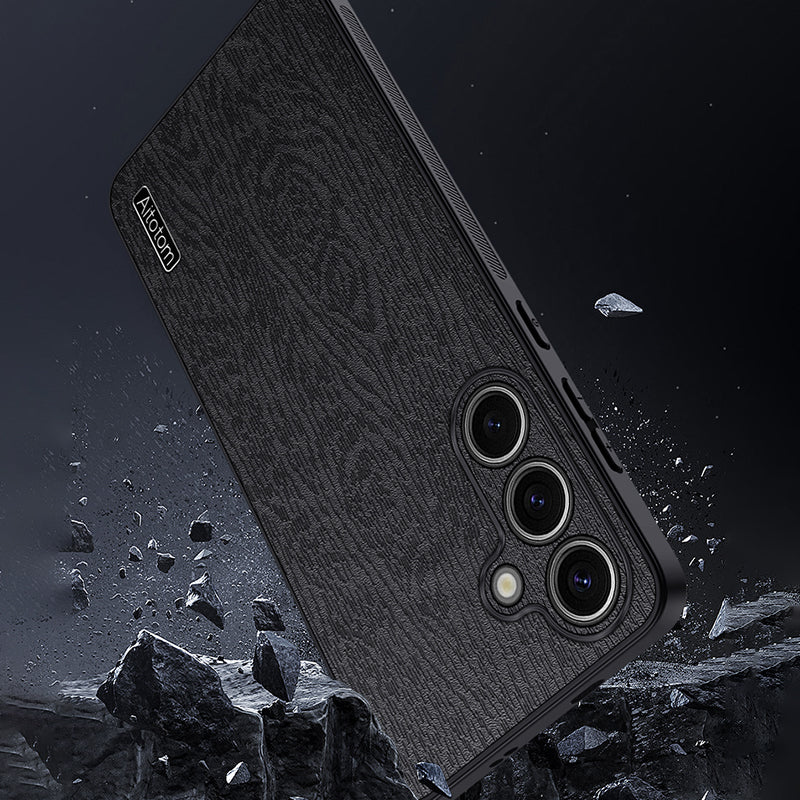 For Samsung Galaxy S23 FE Phone Case Leather+PC+TPU Cover Wood Texture