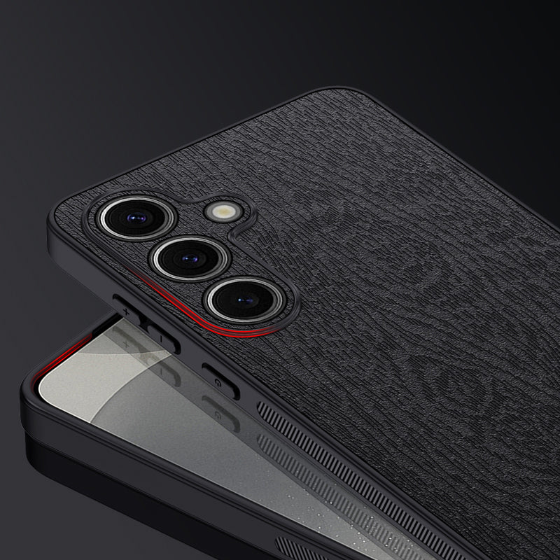 For Samsung Galaxy S23 FE Phone Case Leather+PC+TPU Cover Wood Texture