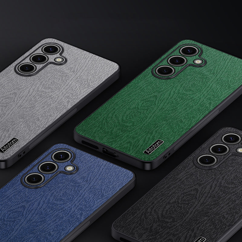 For Samsung Galaxy S23 FE Phone Case Leather+PC+TPU Cover Wood Texture