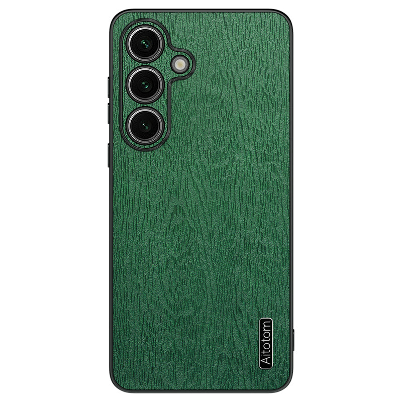 For Samsung Galaxy S23 FE Phone Case Leather+PC+TPU Cover Wood Texture