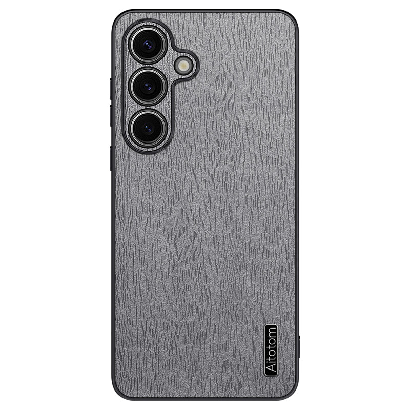 For Samsung Galaxy S23 FE Phone Case Leather+PC+TPU Cover Wood Texture
