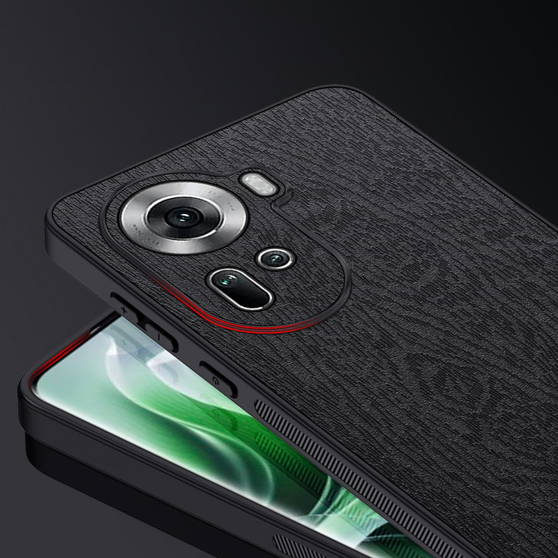 For Oppo Reno11 5G (Global) Case PU Leather+PC+TPU Phone Cover Wood Texture