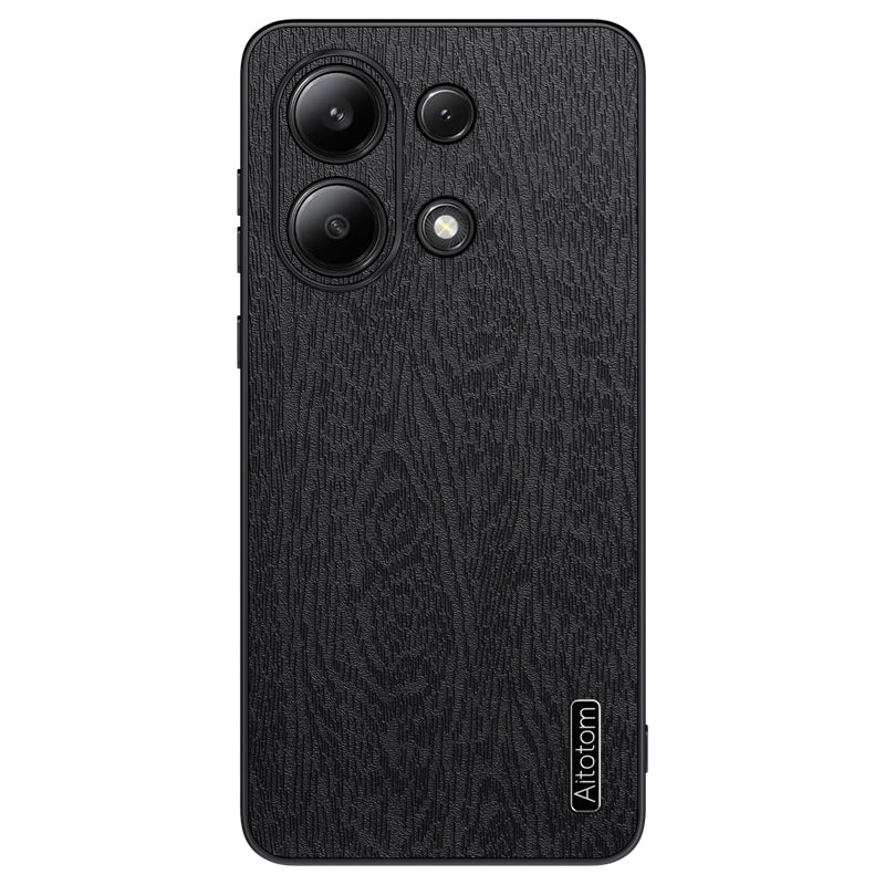 For Xiaomi Redmi Note 13 4G Case Wood Texture Leather Coated PC+TPU Phone Cover