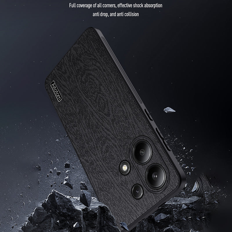 For Xiaomi Redmi Note 13 4G Case Wood Texture Leather Coated PC+TPU Phone Cover