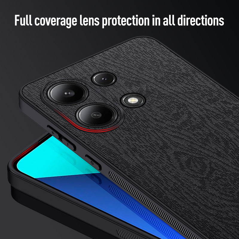 For Xiaomi Redmi Note 13 4G Case Wood Texture Leather Coated PC+TPU Phone Cover