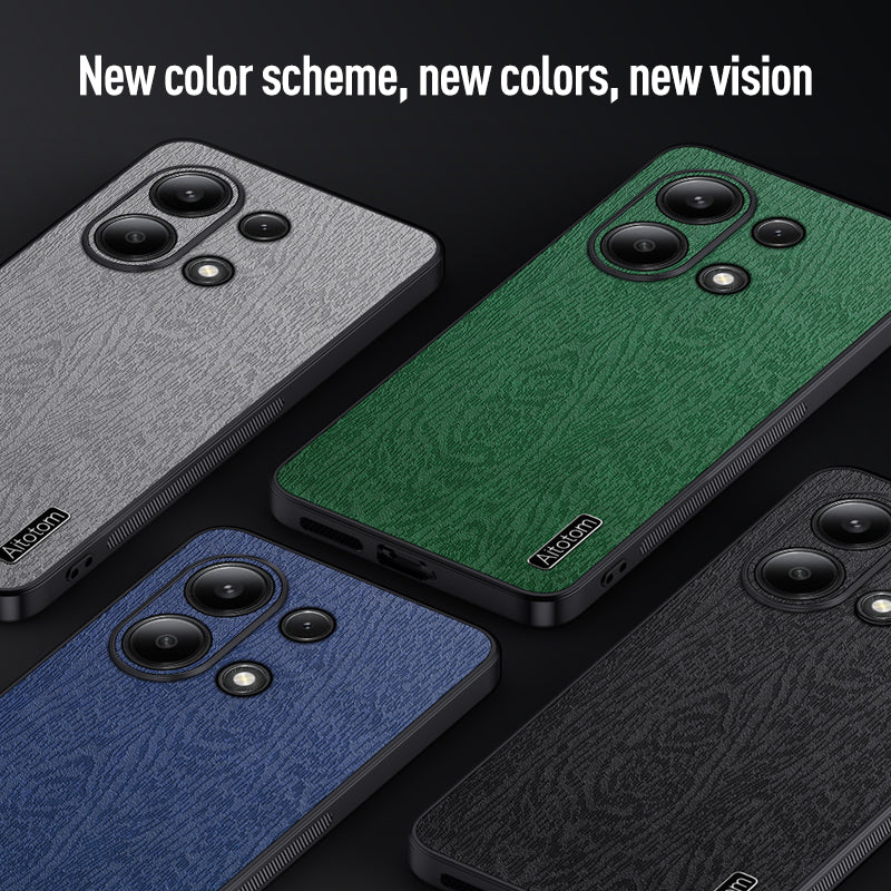 For Xiaomi Redmi Note 13 4G Case Wood Texture Leather Coated PC+TPU Phone Cover