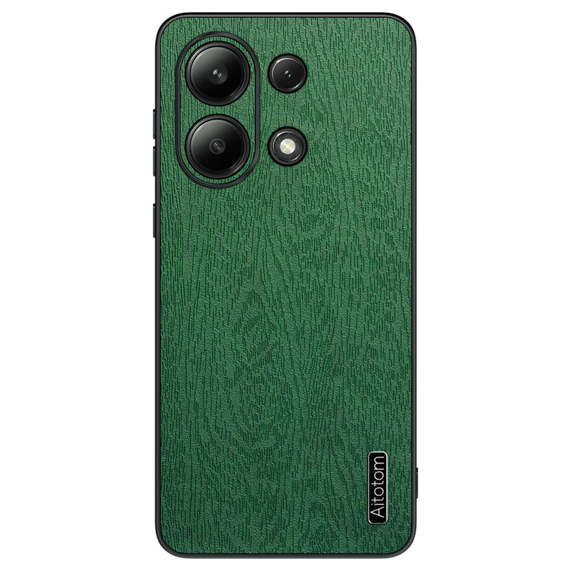 For Xiaomi Redmi Note 13 4G Case Wood Texture Leather Coated PC+TPU Phone Cover