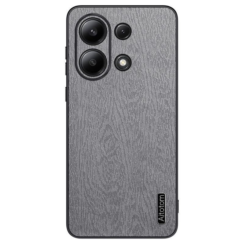 For Xiaomi Redmi Note 13 4G Case Wood Texture Leather Coated PC+TPU Phone Cover