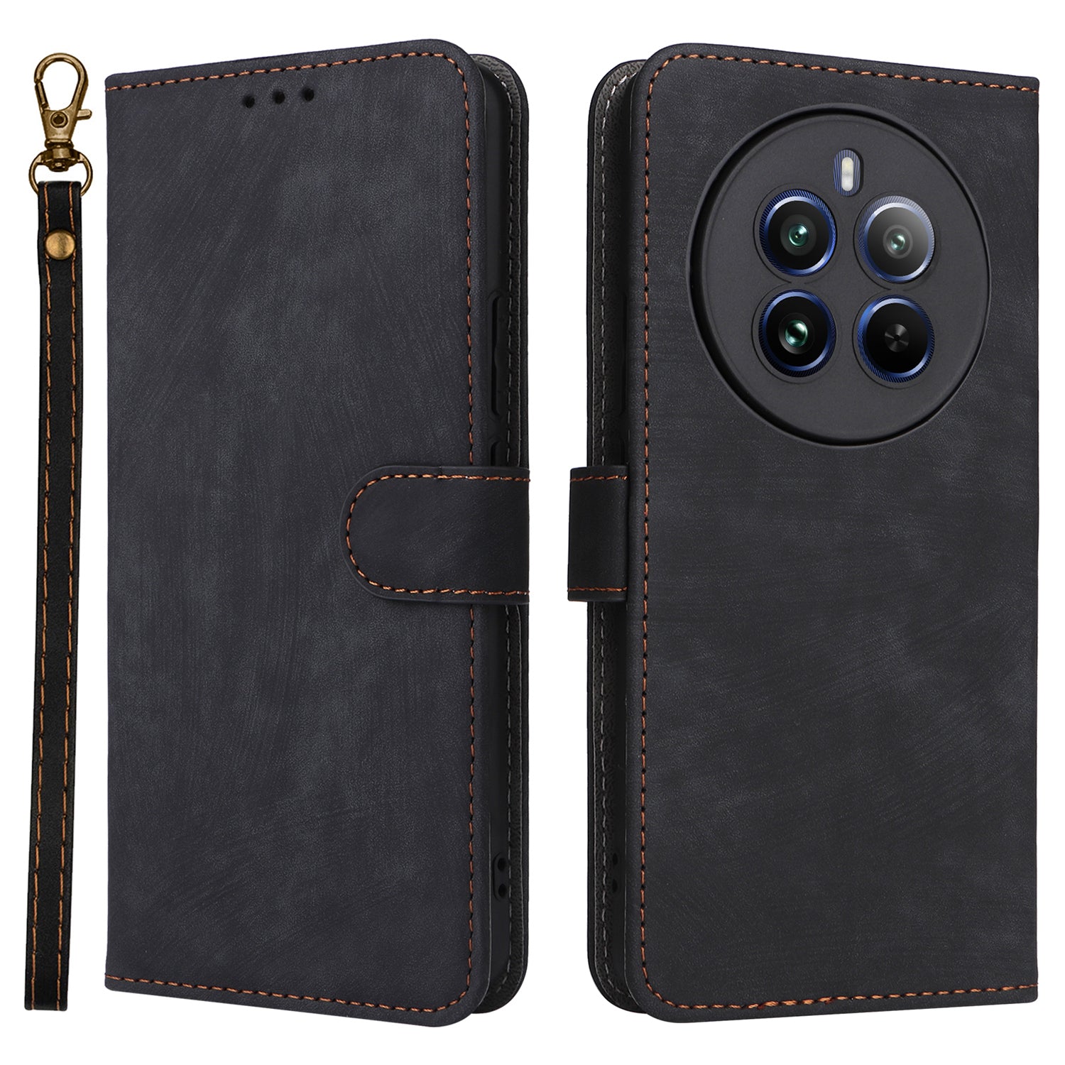 For Realme 12 Pro 5G / 12 Pro+ 5G Case RFID Blocking Leather Flip Phone Cover with Strap