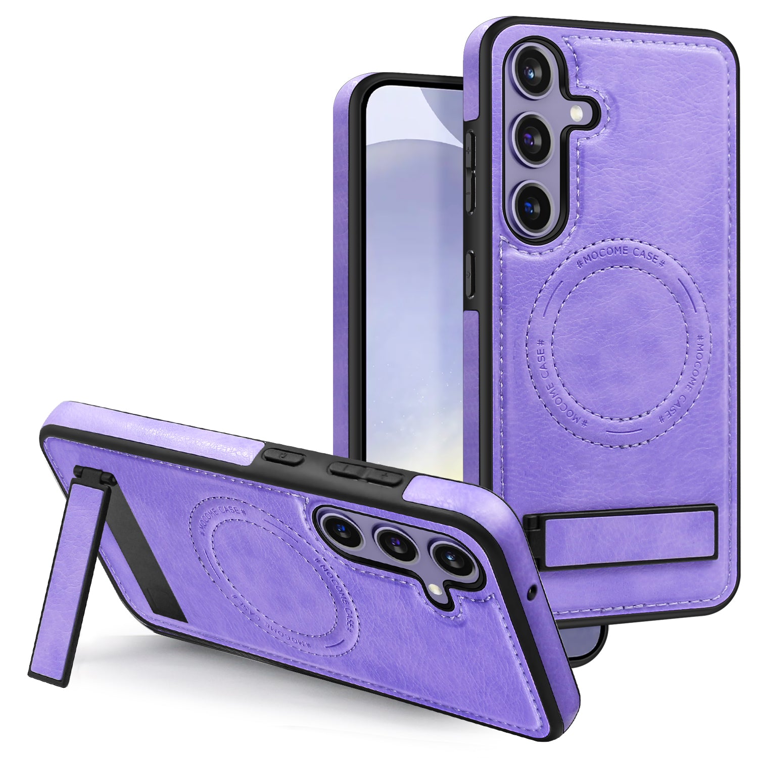 For Samsung Galaxy S24+ Case Kickstand Leather+TPU+PC Magnetic Phone Cover