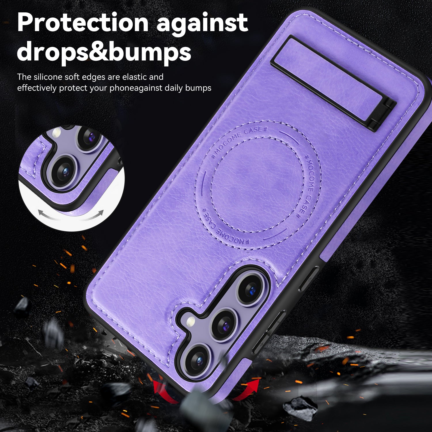 For Samsung Galaxy S24+ Case Kickstand Leather+TPU+PC Magnetic Phone Cover