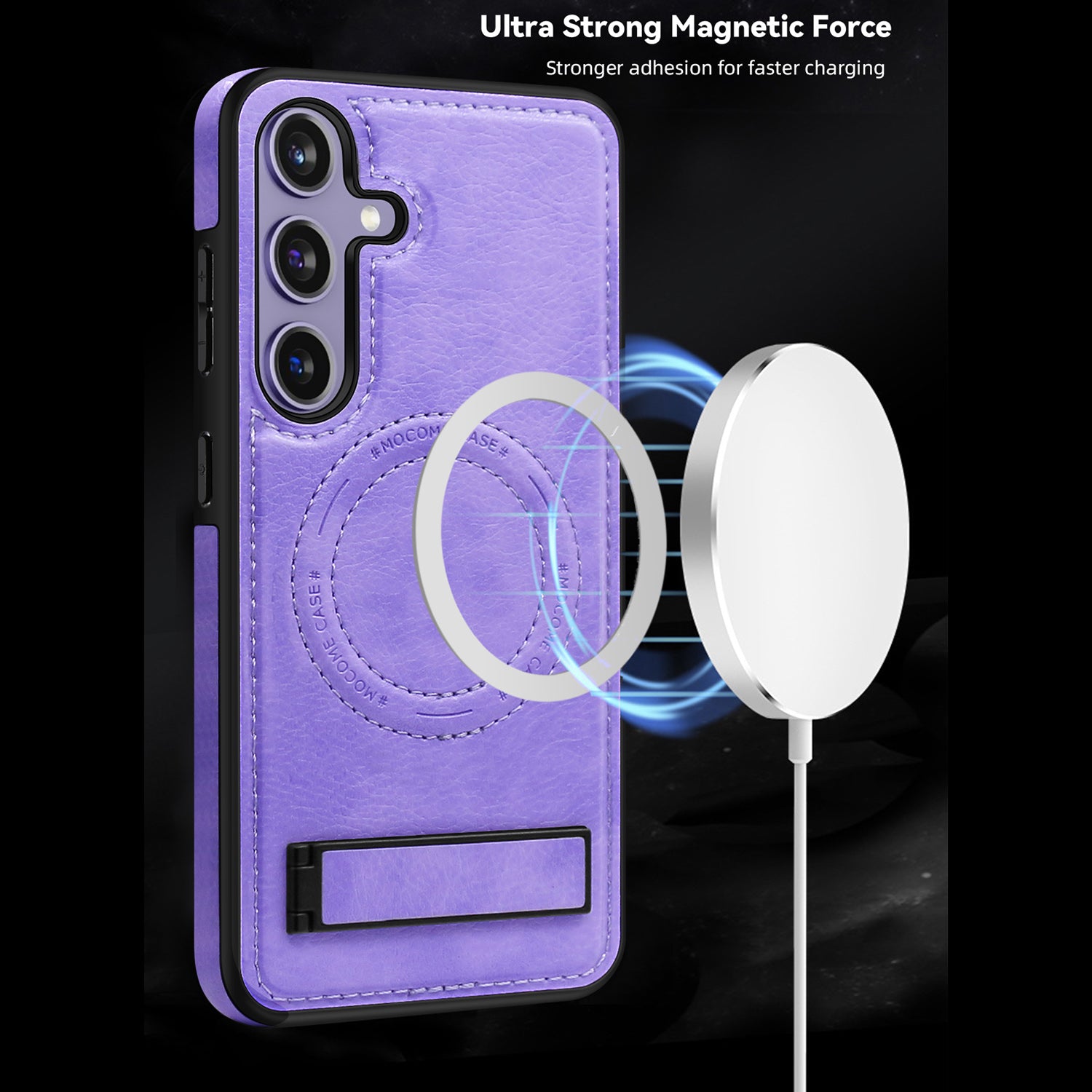 For Samsung Galaxy S24+ Case Kickstand Leather+TPU+PC Magnetic Phone Cover