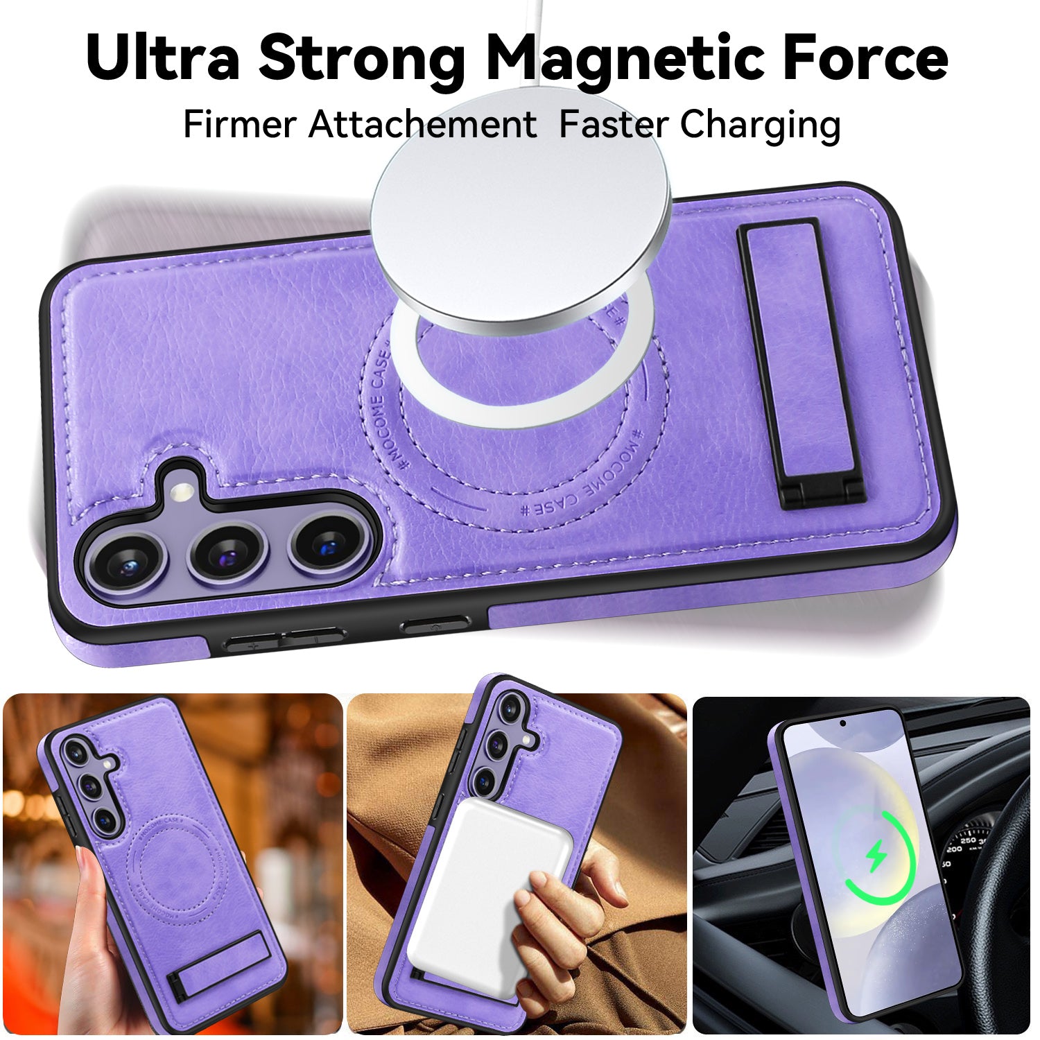 For Samsung Galaxy S24+ Case Kickstand Leather+TPU+PC Magnetic Phone Cover