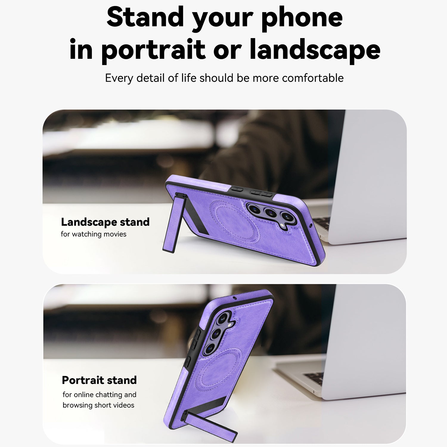 For Samsung Galaxy S24+ Case Kickstand Leather+TPU+PC Magnetic Phone Cover