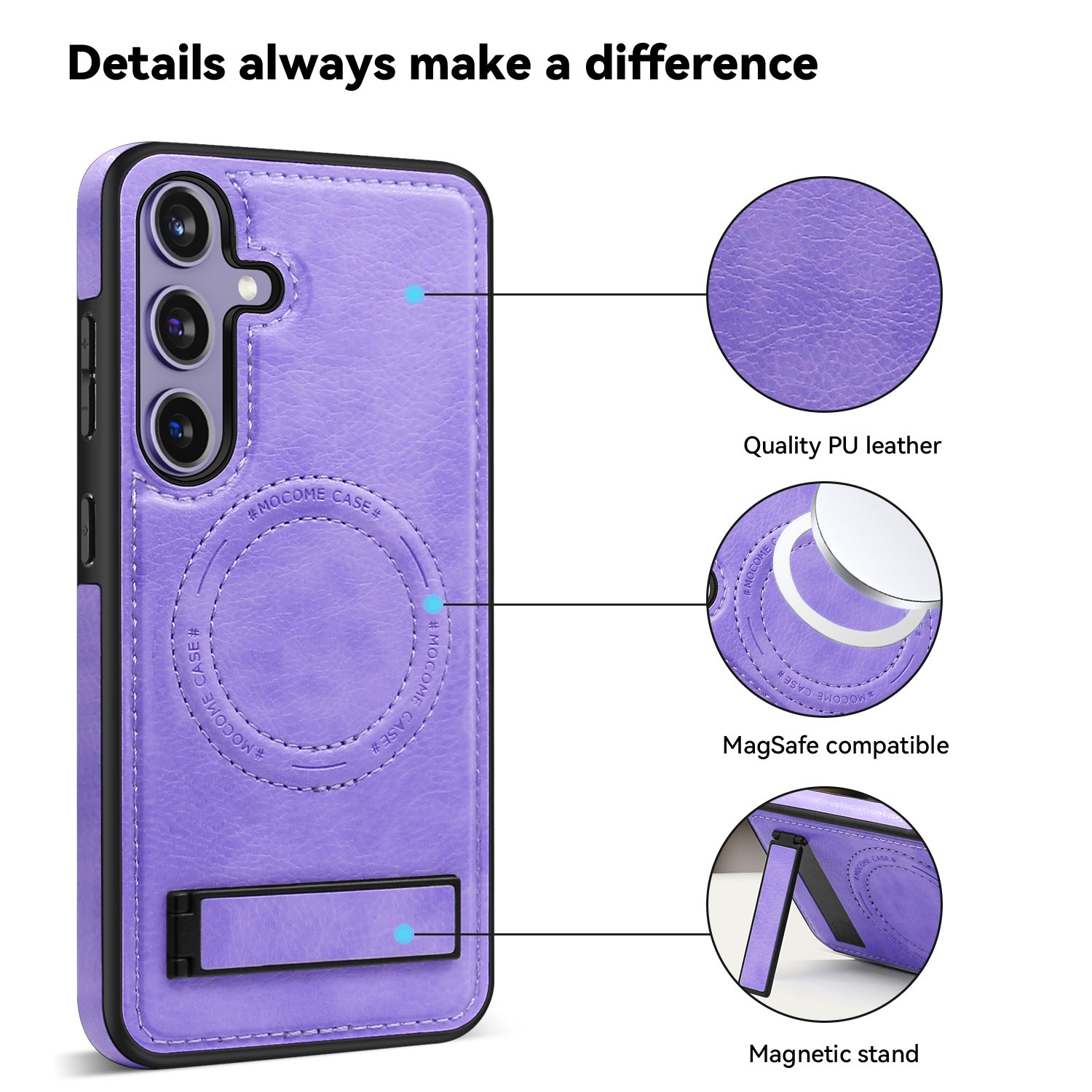 For Samsung Galaxy S24+ Case Kickstand Leather+TPU+PC Magnetic Phone Cover