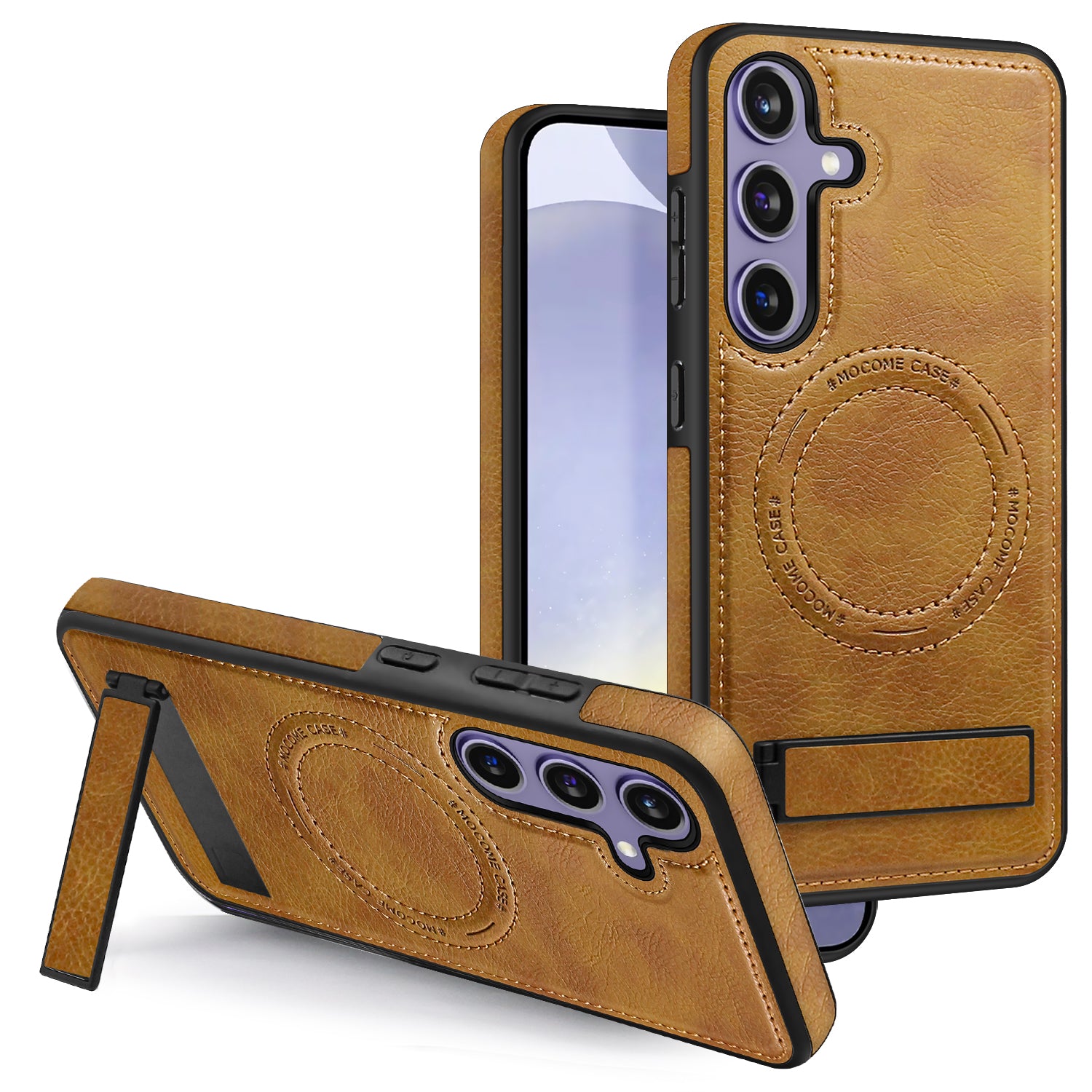 For Samsung Galaxy S24+ Case Kickstand Leather+TPU+PC Magnetic Phone Cover