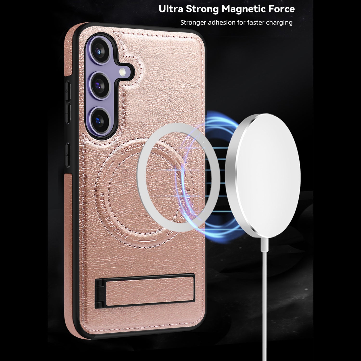 For Samsung Galaxy S24 Magnetic Case Leather Coated TPU+PC Kickstand Phone Cover