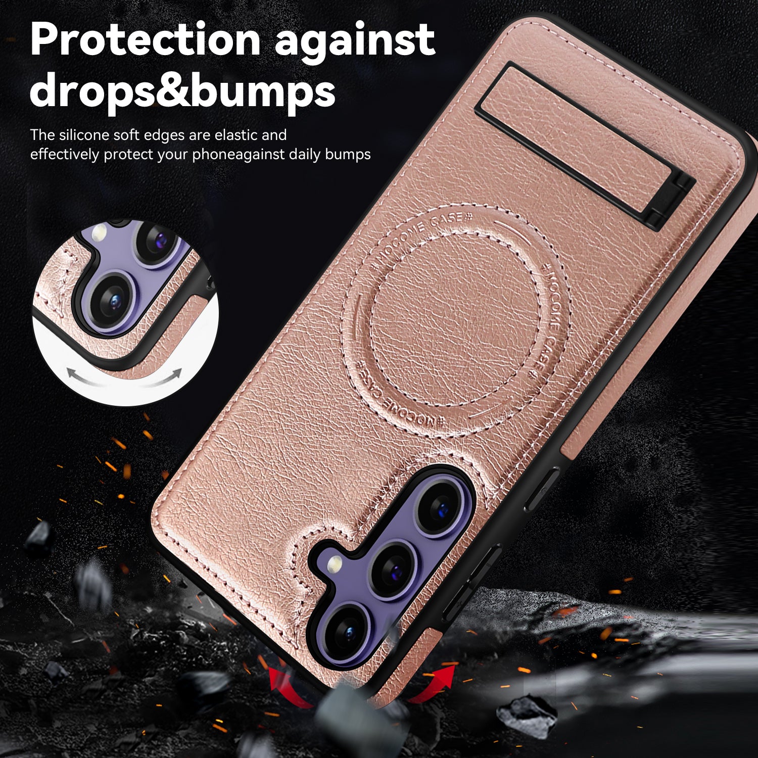 For Samsung Galaxy S24 Magnetic Case Leather Coated TPU+PC Kickstand Phone Cover