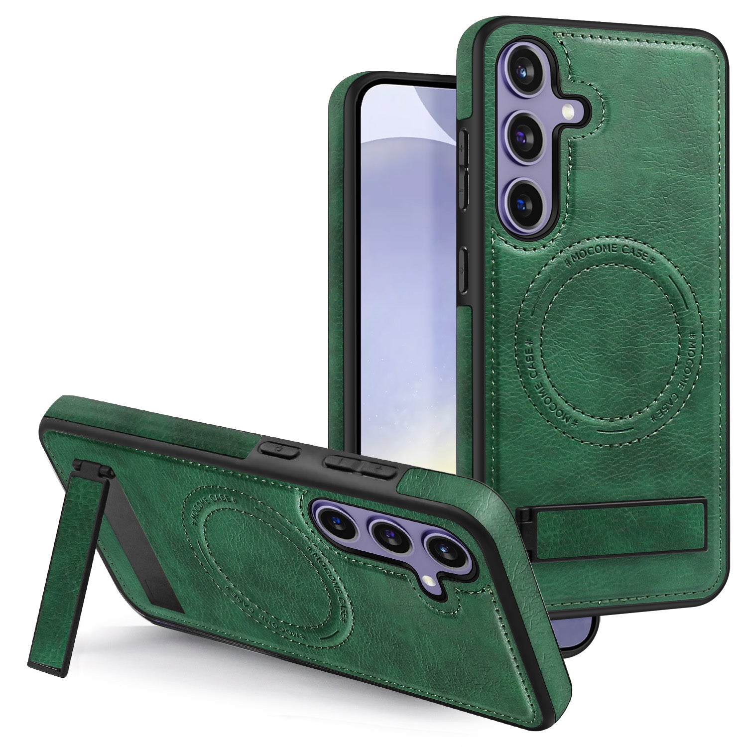 For Samsung Galaxy S24 Magnetic Case Leather Coated TPU+PC Kickstand Phone Cover