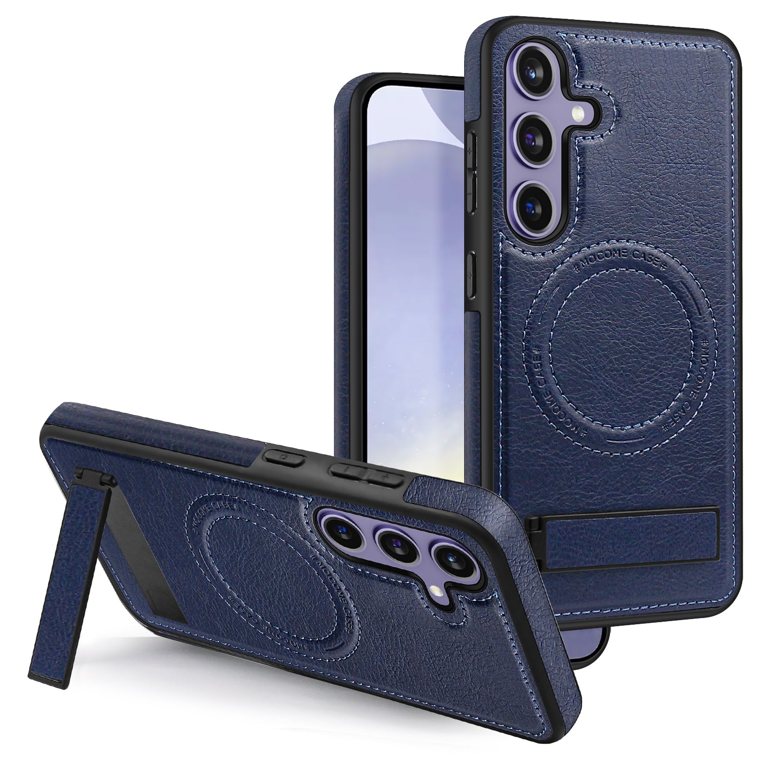 For Samsung Galaxy S24 Magnetic Case Leather Coated TPU+PC Kickstand Phone Cover
