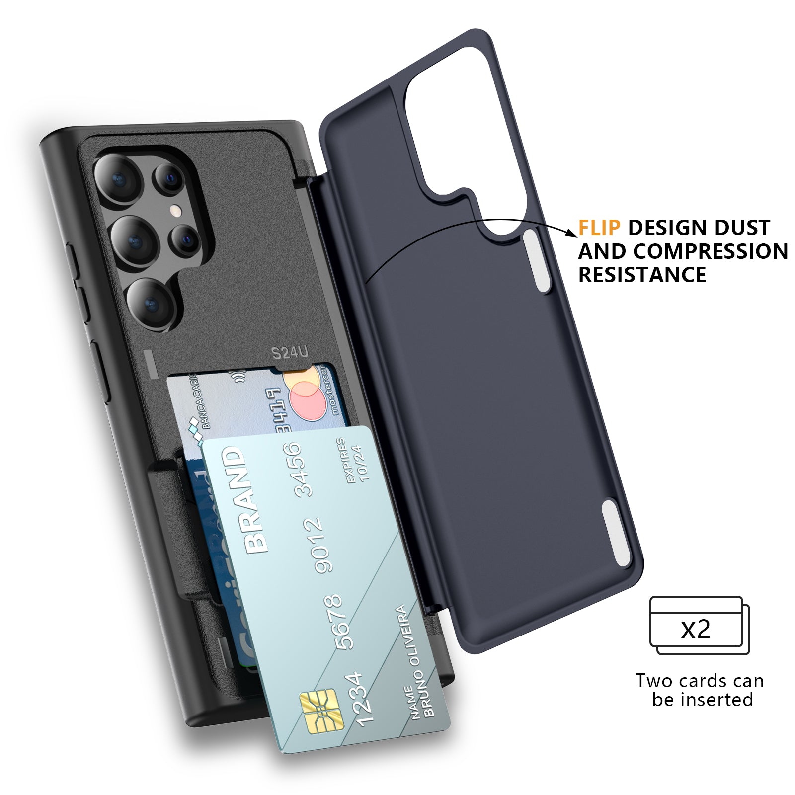 For Samsung Galaxy S24 Ultra Case with Card Slot TPU+PC Phone Cover Flip Kickstand