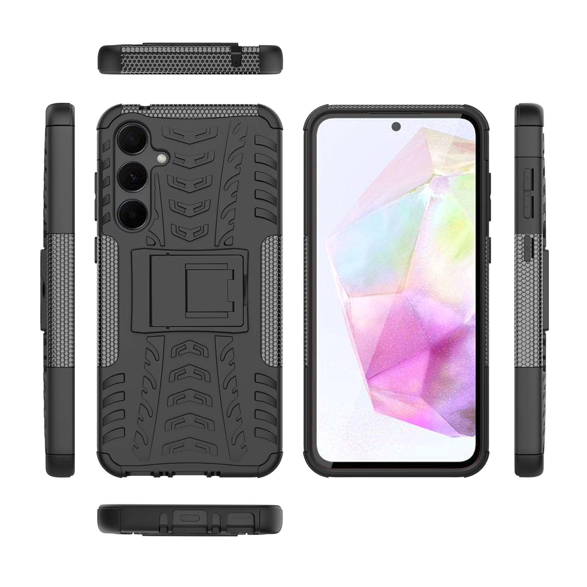For Samsung Galaxy A35 5G Case Tyre Pattern PC+TPU Kickstand Phone Cover