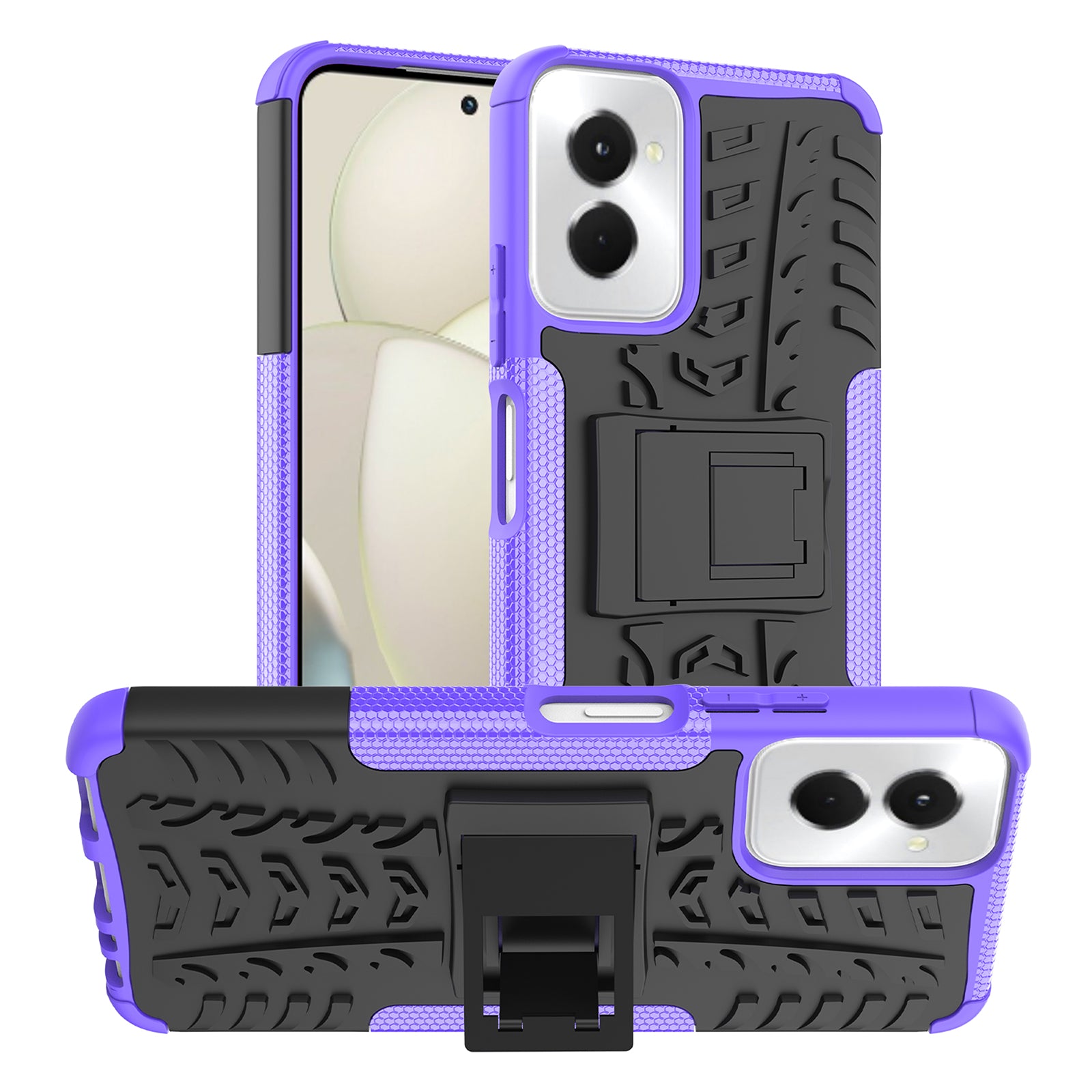 For Motorola Moto G Power (2024) Case Kickstand PC+TPU  Tyre Pattern Non-slip Phone Cover