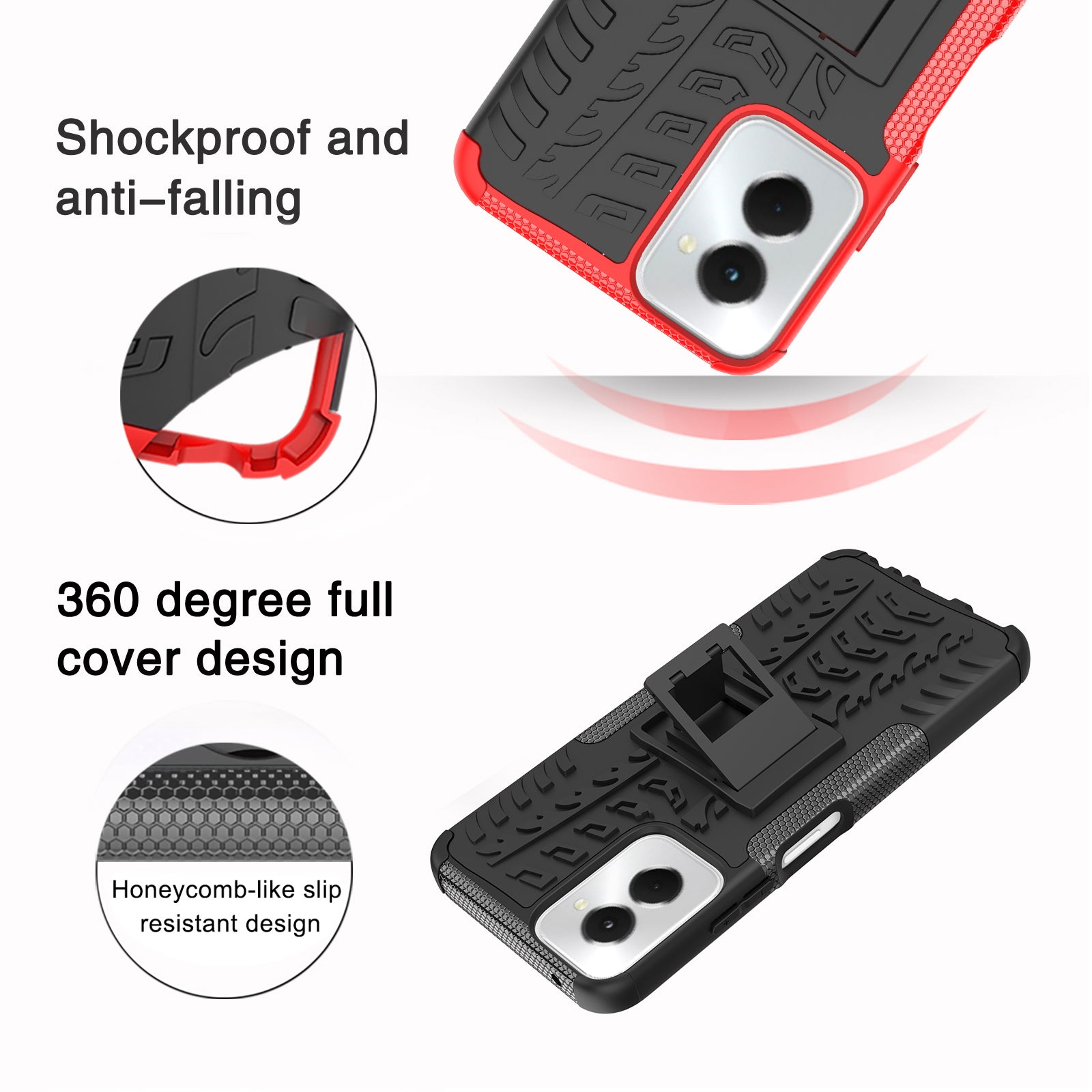 For Motorola Moto G Power (2024) Case Kickstand PC+TPU  Tyre Pattern Non-slip Phone Cover
