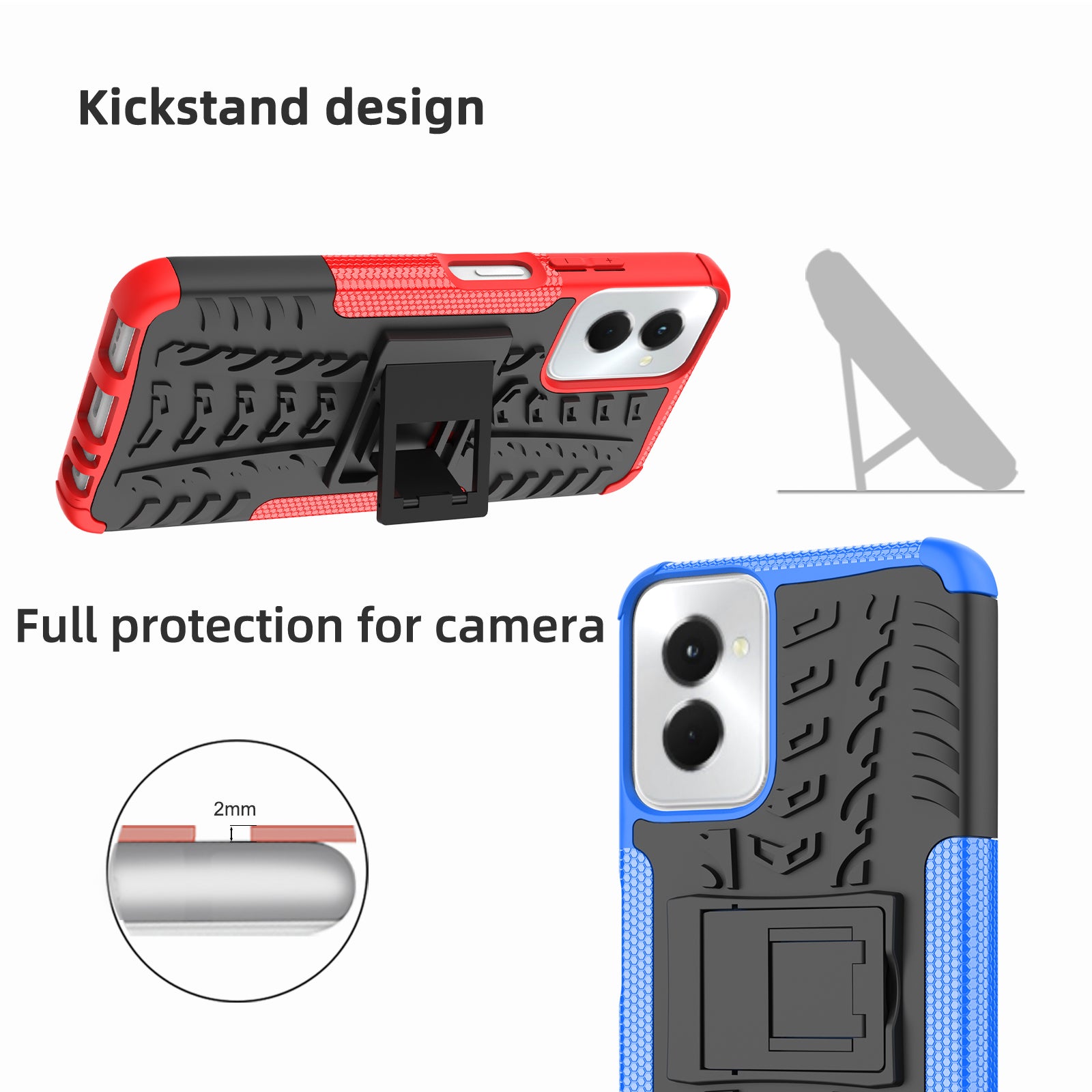 For Motorola Moto G Power (2024) Case Kickstand PC+TPU  Tyre Pattern Non-slip Phone Cover