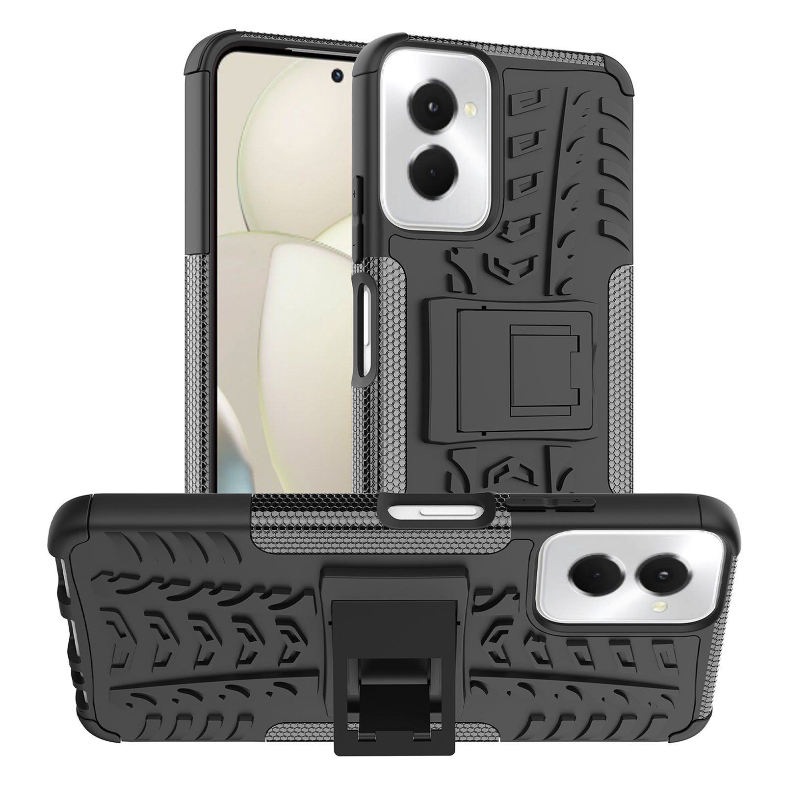 For Motorola Moto G Power (2024) Case Kickstand PC+TPU  Tyre Pattern Non-slip Phone Cover